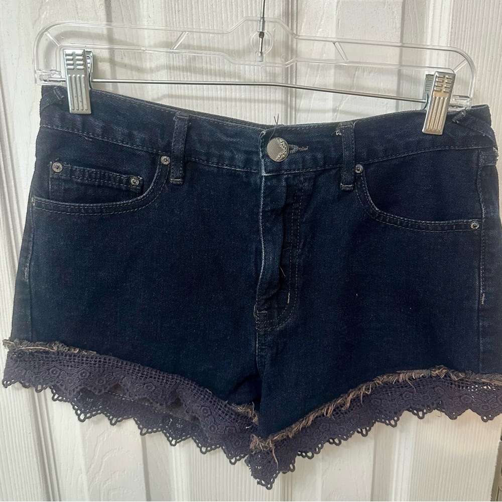 Free People Black Jean Shorts with Lace Trim, 26